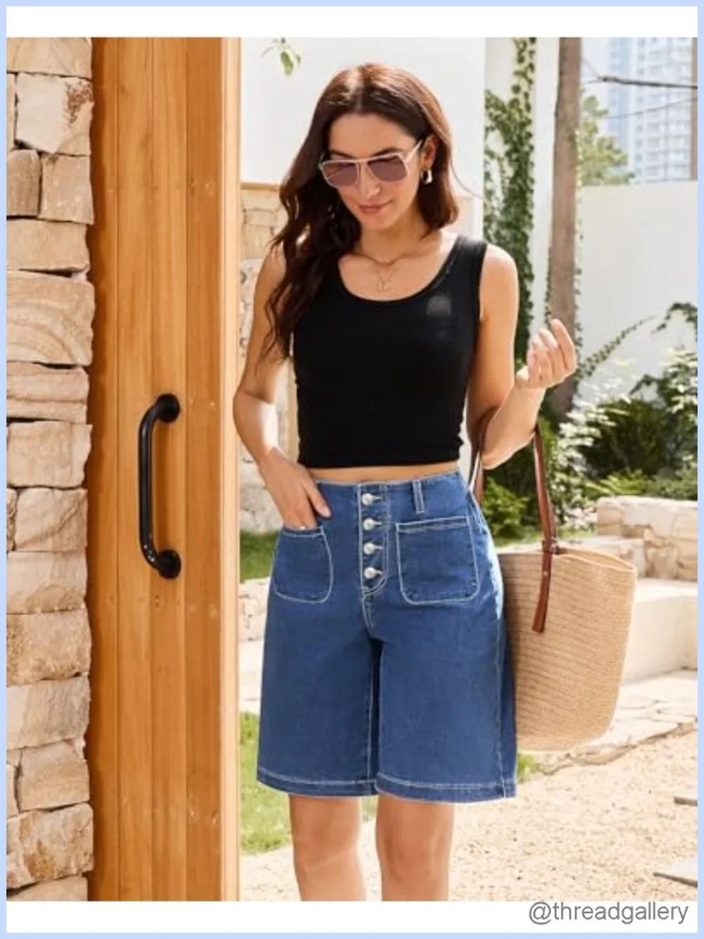 Vetinee High Waisted Bermuda Shorts for Women Button Fly 10